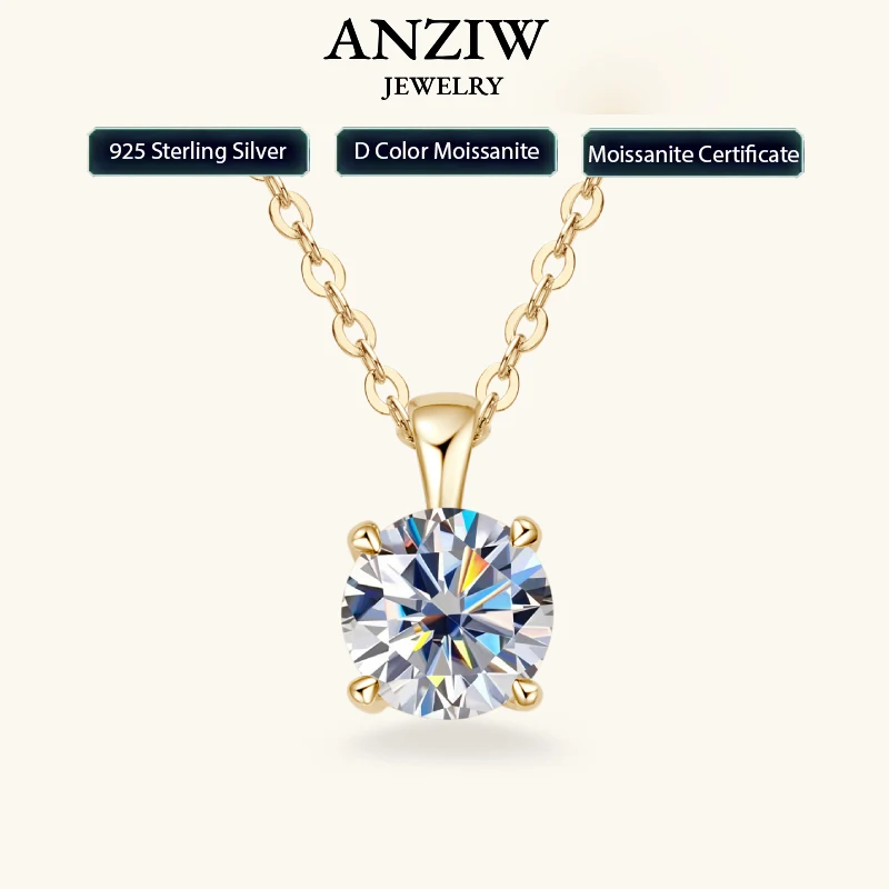 Moissanite Necklace 1.0 carat 2ct 3ct D Moissanite Solitaire Drop 18k Gold Plated Pendant 925 Silver Chain Jewelry for Women