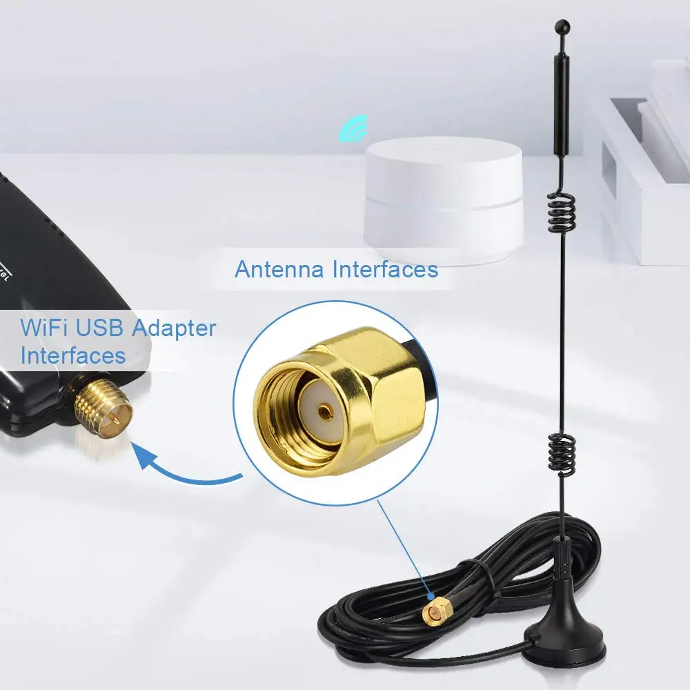 Antenna WiFi Tri-Band 2.4/5.8/6 GHz 12dBi Con Base Magnetica E Cavo SMA Da 140 Mm - Per Router, PC, Scheda Di Rete