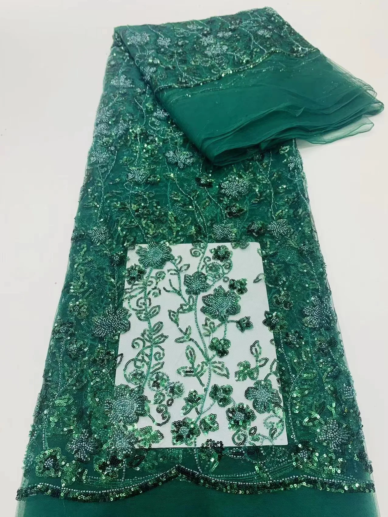 

New 2023 High Quality African Lace Fabric Sequins Mesh Lace France Luxury Beaded Embroidered Tulle Lace Fabric For Sewing FJ2652