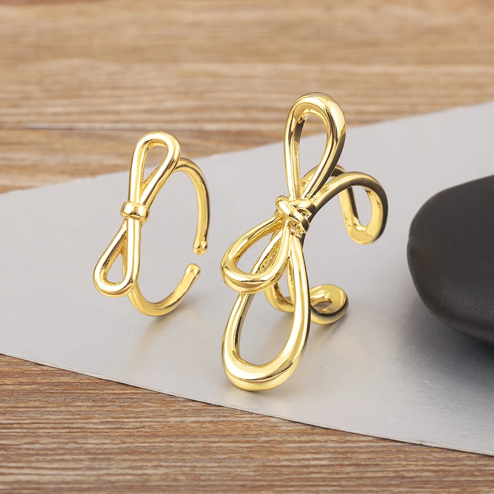 AIBEF لطيف أنيق 5 نمط القوس شكل قابل للتعديل افتتاح خواتم النساء النحاس الزركون مجوهرات مزاجه الحلو الإكسسوار فتاة هدية