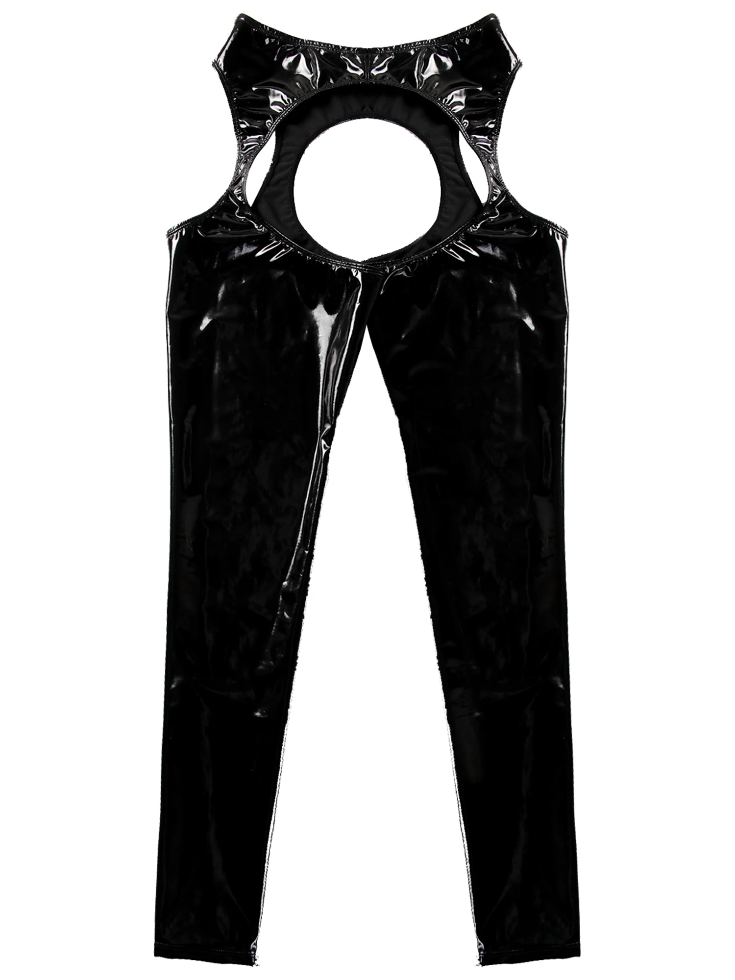Women Leggings Womens Erotic Pants Wet Look High Waist Cutout Leggings Crotchless Open Butt Patent Leather Skinny Pants Leggings Clubwear Party