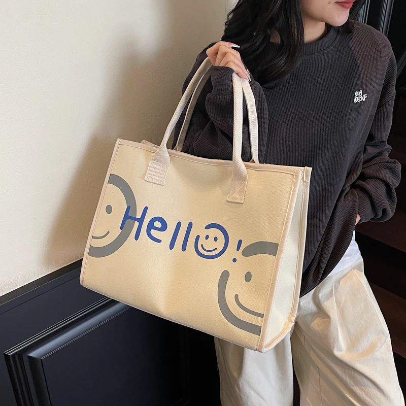 Leinwand Tasche Frauen Hohe Kapazität Tasche Mode Cartoon Handtasche Vielseitig Casual Reise Einzelnen Schulter Tote Einfache Einkaufstasche – Detail 23