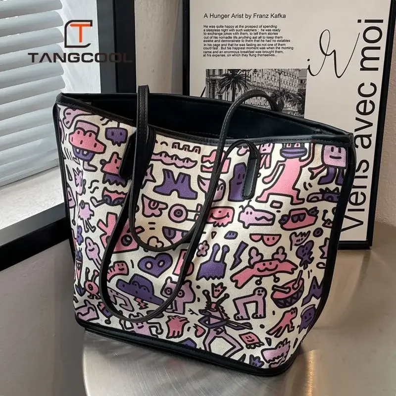 Canvas Bag New Fashionable Large Capacity Tote Creative Funny All Match Commuter Graffiti Printing Shoulder Bags for Women