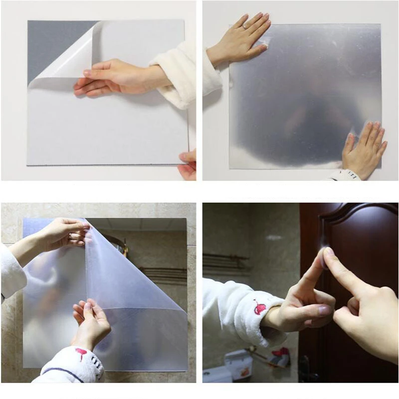 HD Anti Fog Wall Mirror Sticker Elliptic Acrylic Wall Mirror Self Adhesive Shatterproof Non Glass Safety Sheets