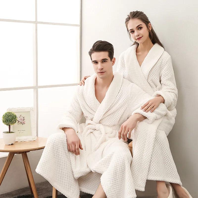 Autumn and Winter New Season Home Plush Soft and Comfortable Couple Pajamas Thick  Bathrobe Extended White Pajamas