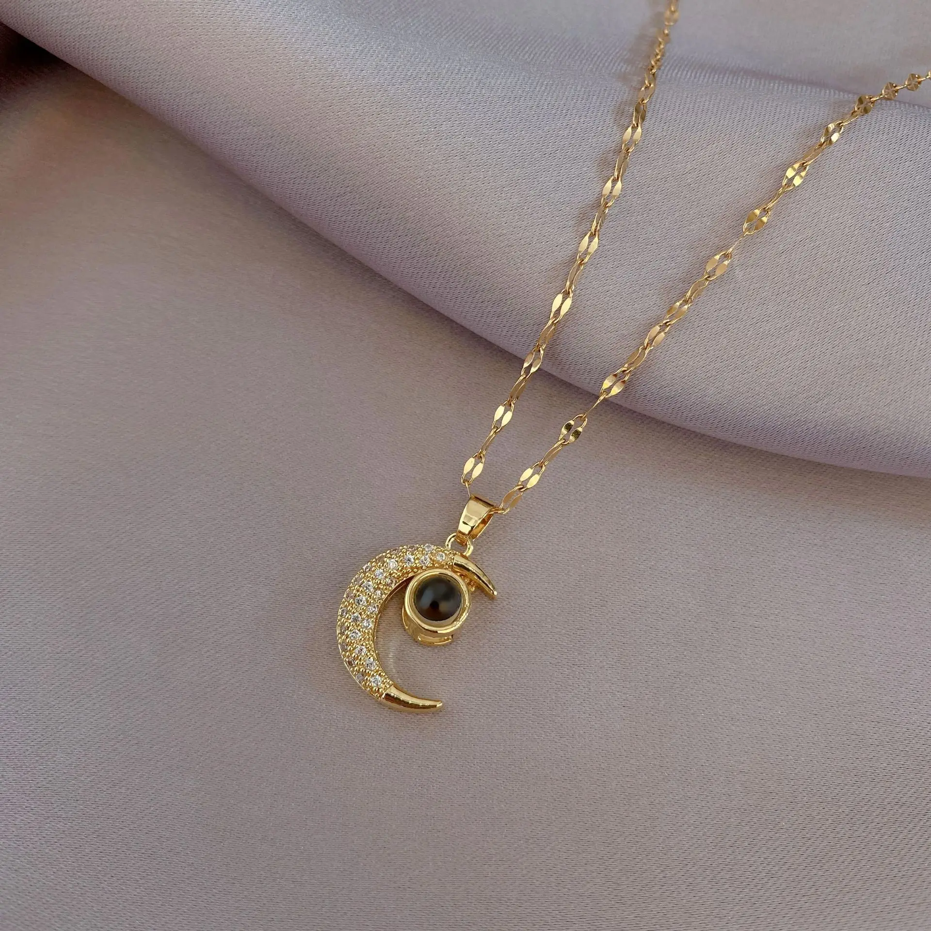 Fashion light luxury moon titanium steel necklace for women, pendant