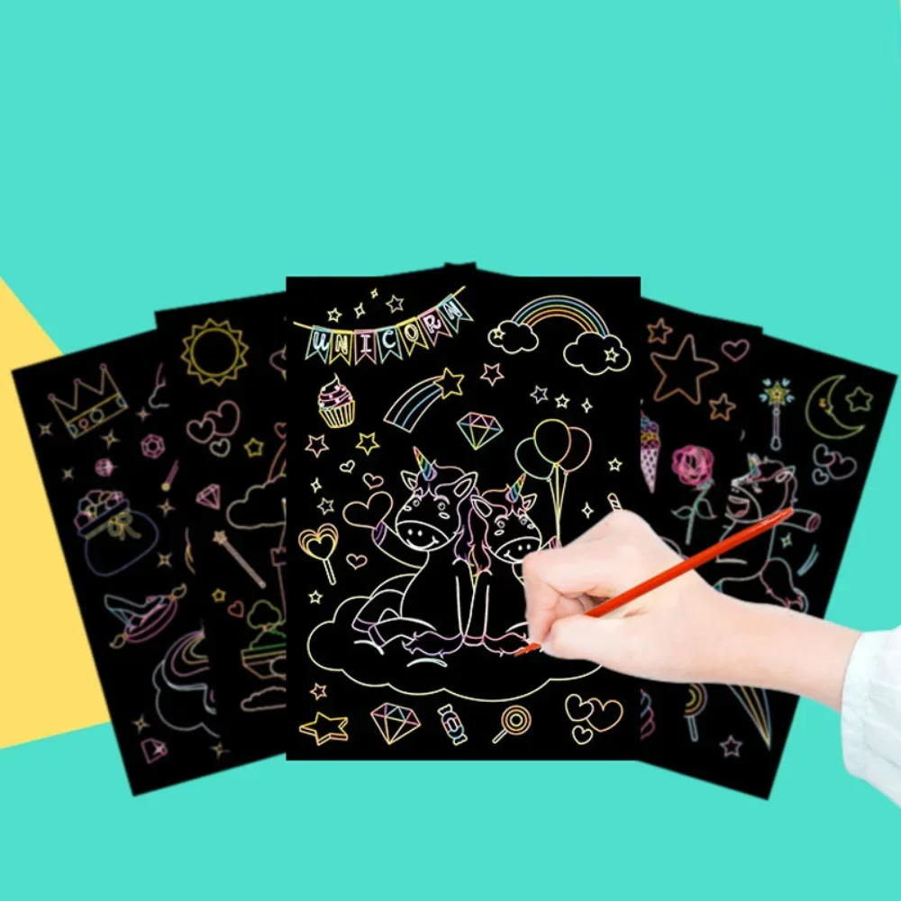 Magic Rainbow Color Scratch Art Painting Paper Card Kit Cartoon Drawing Board Coloring Books for Kids DIY Educational Toys Gifts 4