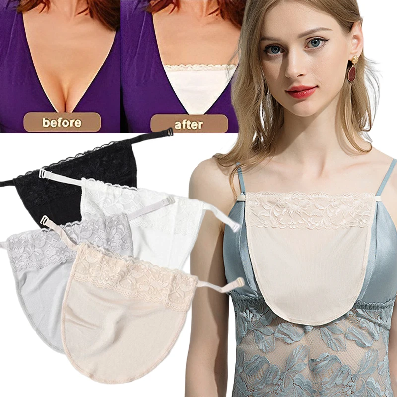 Women's Lace Mulberry Silk Cleavage Cover Up Camisole Color Breathable Invisibl Women Easy Clip-on Lace Mock Camisole Bras women lingerie bra women tank tops lace camisole tops