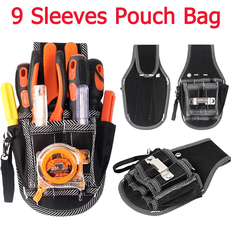 Nylon Fabric Tool Bag Durable Organizing Electrician Waist Pocket Pouch Bag9 Sleeves Tool Case Belt Screwdriver 600D