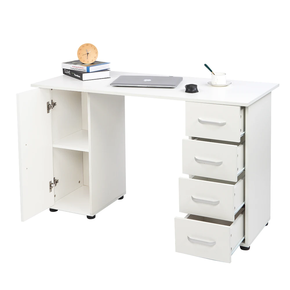 One Door Four Drawers Computer Desk White 3