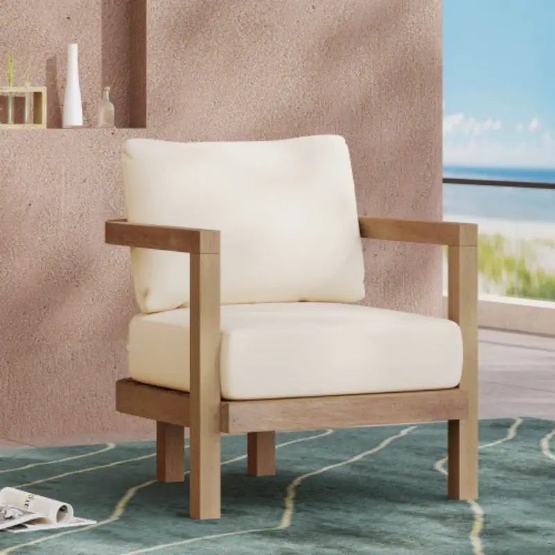 Outdoor Acacia Wood Patio Club Chair, Patio Furniture,Waterproof Thick Cushion Deep Seating For Porch, Garden, Backyard, Balcony