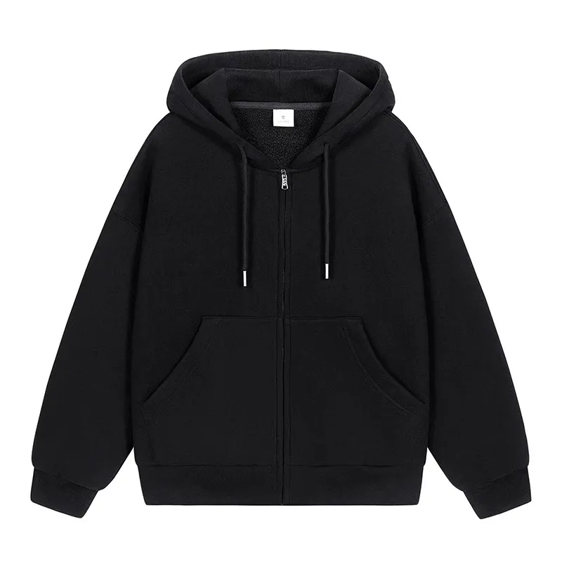 Heavyweight Hooded Cardigan Men's 2024 New Spring Autumn American Lazy Sle Couple Model Coffee Color Zipper Jaet