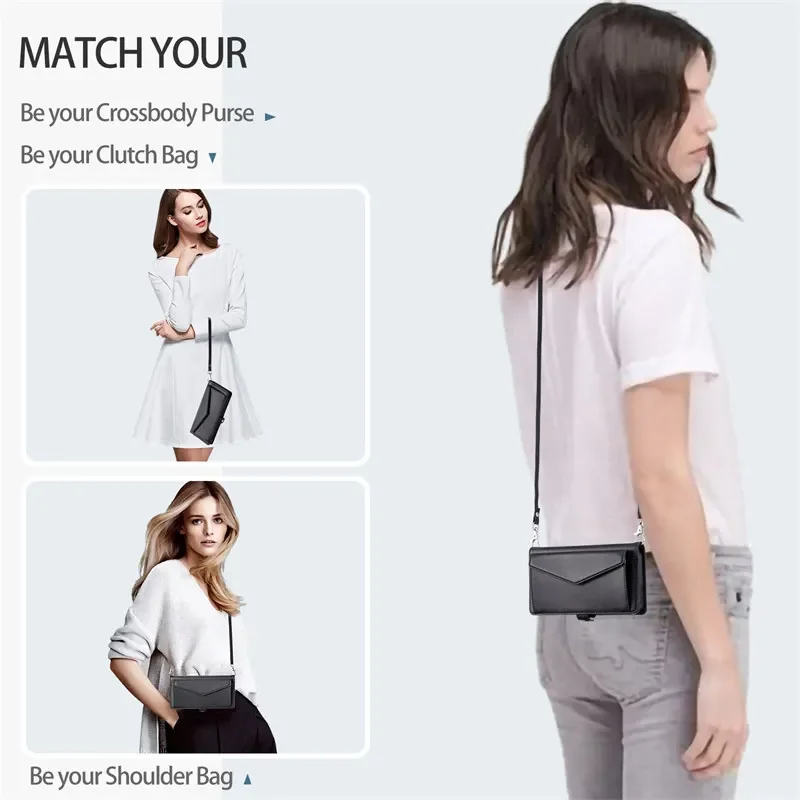 Deluxe Leather Wallet Case with Long Lanyard and Card Holder