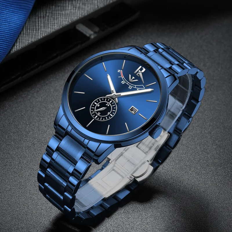 NIBOSI Mens Watches Top Brand Luxury Gold Stainless Steel Blue Quartz Watch Men Waterproof Sport Wristwatch Relogio Masculino