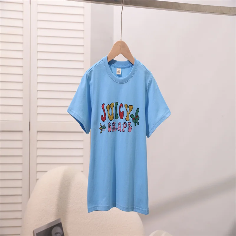

2024 брендовая модная женская спортивная футболка JUICY для влюбленных, розовые, черные, небесно-голубые, белые, фиолетовые повседневные футболки с надписью, женские топы с круглым вырезом