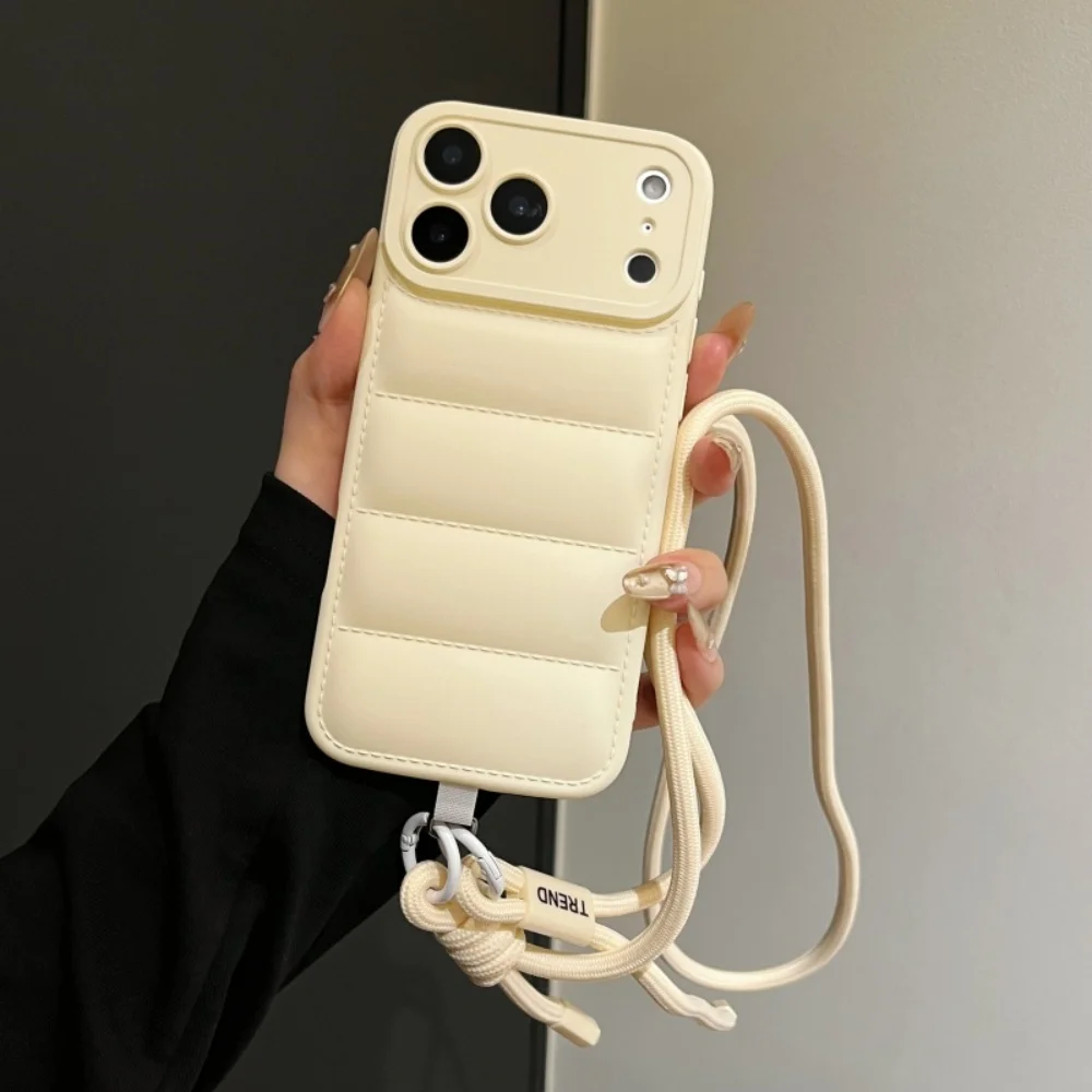 Stylish Down Jacket Crossbody Phone Case with Long Strap - Solid Color Cover