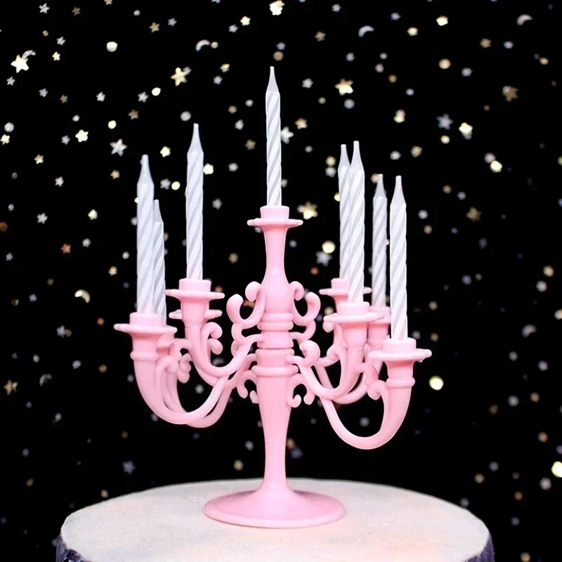9 Pack Candles and Candlestick Holders 1 Set Cake Toppers Birthday Party Cake Candle Holder Decorations