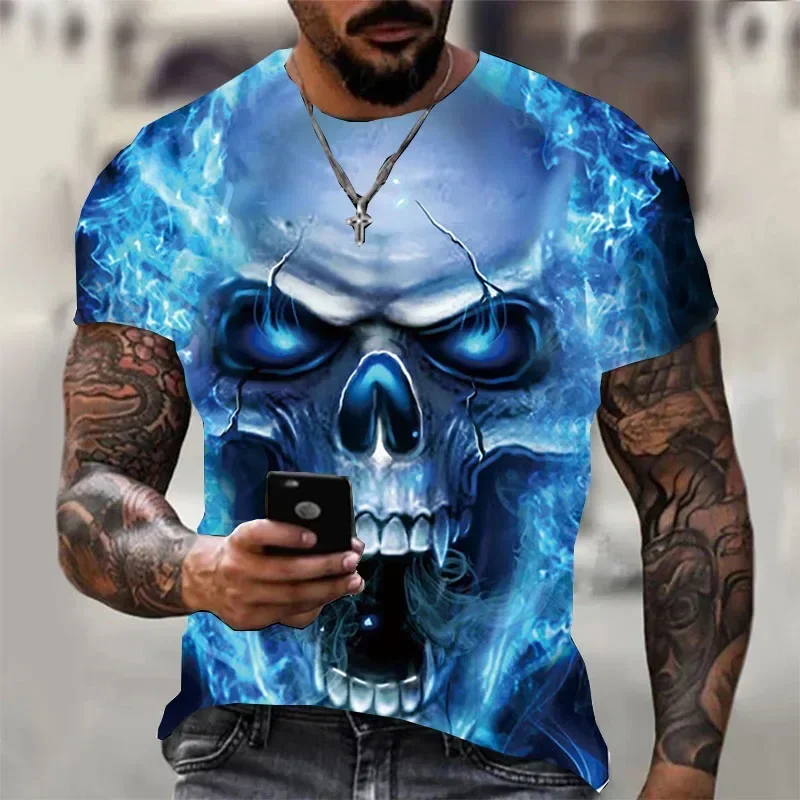 

2023 New Fashion Casual Oversize Clothing Men's T-shirt Skull 3d Print Short-sleeved Tops Tees