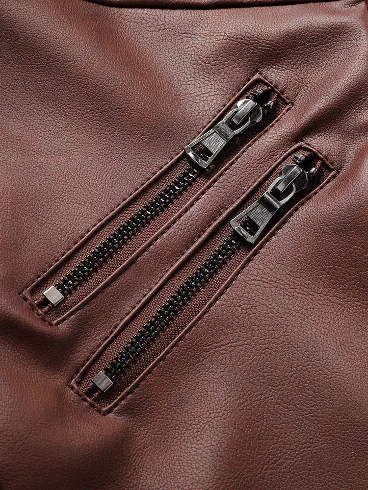 2024 Autumn and Winter Oblique Zipper Motorcycle Leather