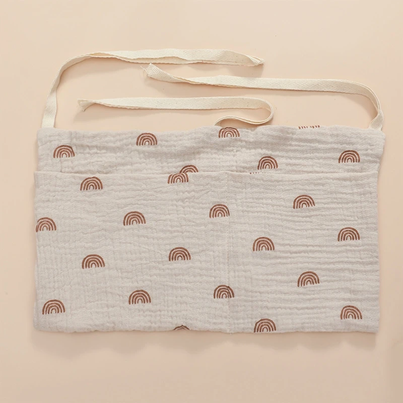 Baby Bedside Hanging Storage Bag Double Layer Cotton Pockets for Stroller Diaper Toy Tissue Multipurpose Accessory