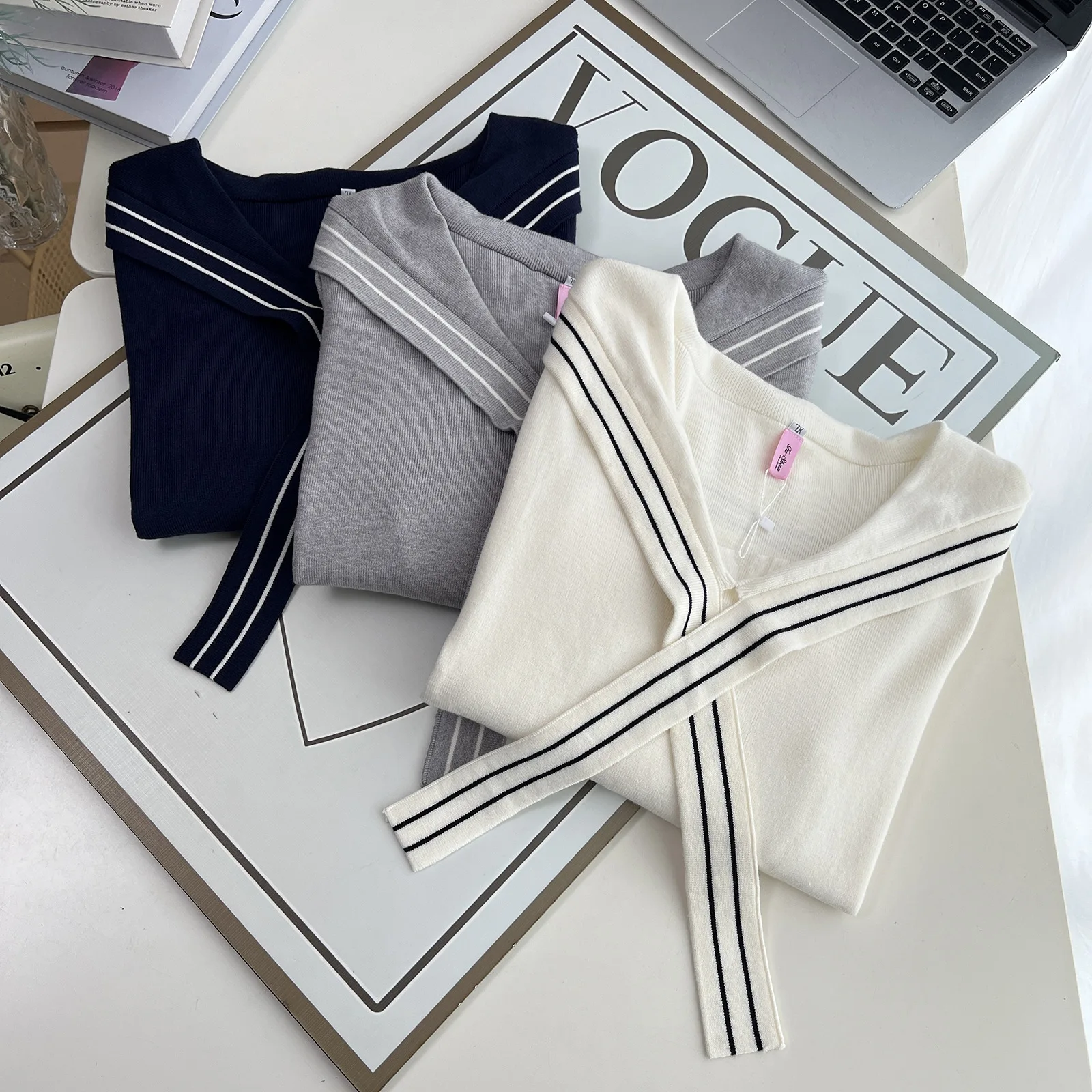 XXXXL Fashion Plus Size Women's Sweaters New Autumn Style Of Youthful Ribbon Sailor Collar Knitted Jumpers 5196