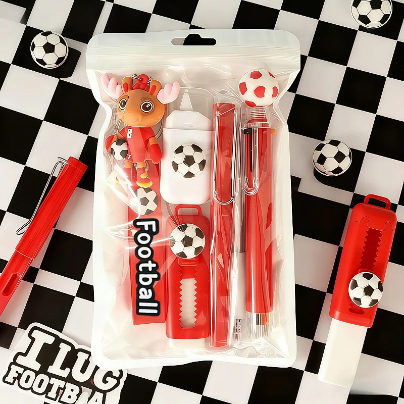 Soccer Sport Stationery Kit Cute Football Themed School Supplies Set With Pens Eraser Correction Tape Keychain Gift For Boys Tee - 6