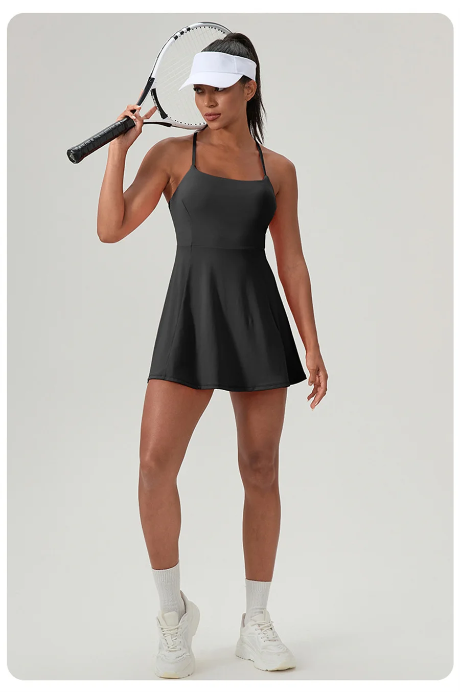 Women’s Sleeveless Tennis Dress Cross Backless Golf Long Skirt Shorts Two Pockets Training Dancing Quick Dry Sport Long Dress