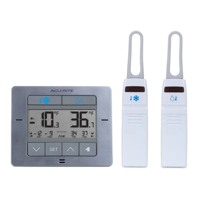 AcuRite 00515M Refrigerator Thermometer with 2 Wireless Temperature Sensors  & Customizable Alarms for Fridge & Freezer