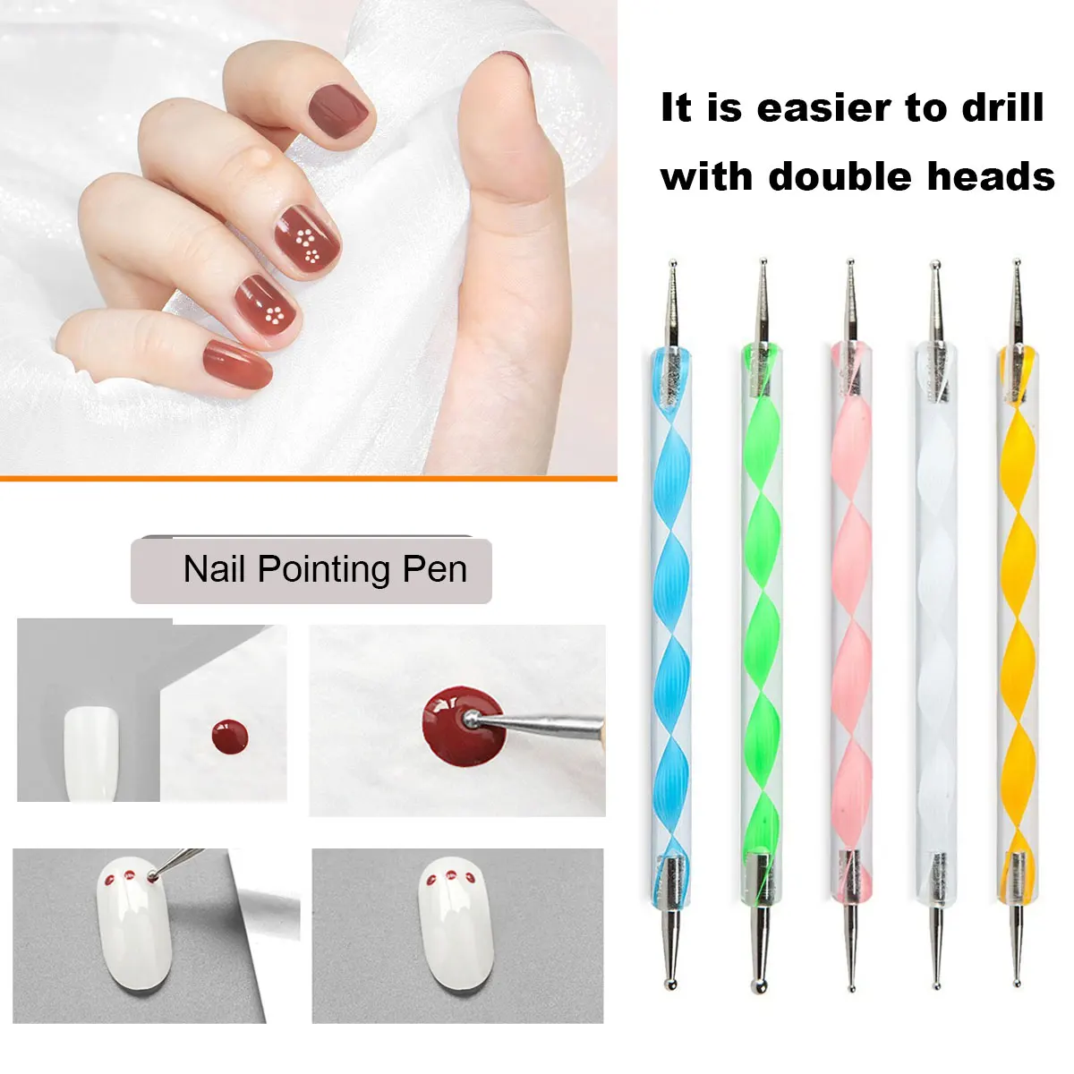 2 Heads Nail Art Dotting Pen Professional Manicure Tools Nail Brushes Set UV Gel Drawing Pen DYI Nail Painting Brush Tools 3