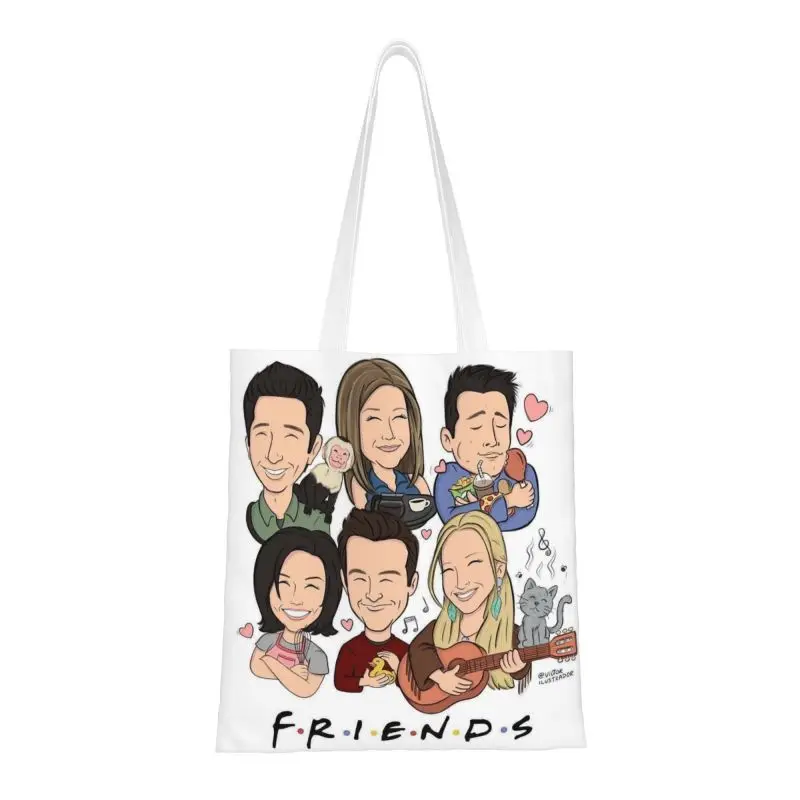 

Cartoon Comic Friends Grocery Shopping Bag Funny Printed Canvas Shopper Tote Shoulder Bag Big Capacity Durable TV Show Handbag