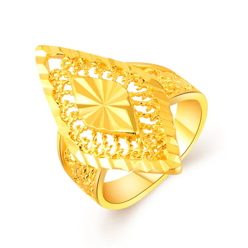 Luxury 24K Gold Rings Korean Gold Plated Geometric Rings Women's Glamour Engagement Jewelry Gifts - 6