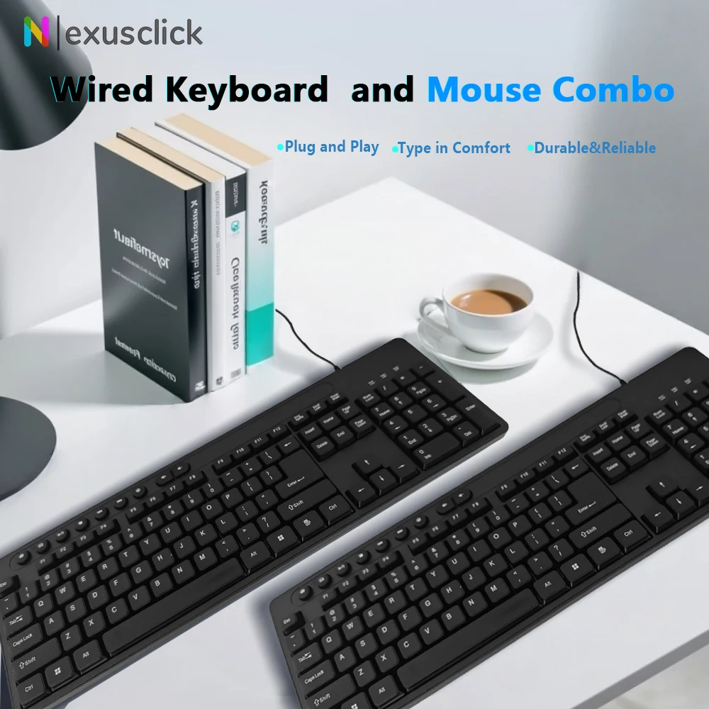 113-Tasten-USB-Tastatur mit Kabel und Maus-Kombination, weitestgehend kompatibel, ergonomisches Design, geeignet für Büro-, Heim-, Laptop- und Desktop-Computer_voghion.com