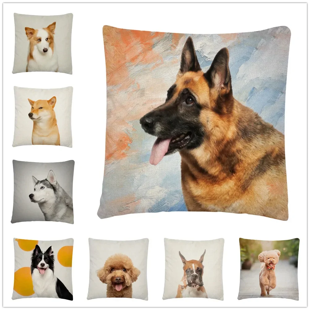 

Handsome Dog Art Photo Pattern Polyester Cushion Cover Pillowcase Home Sofa Car Decor Pillowcase