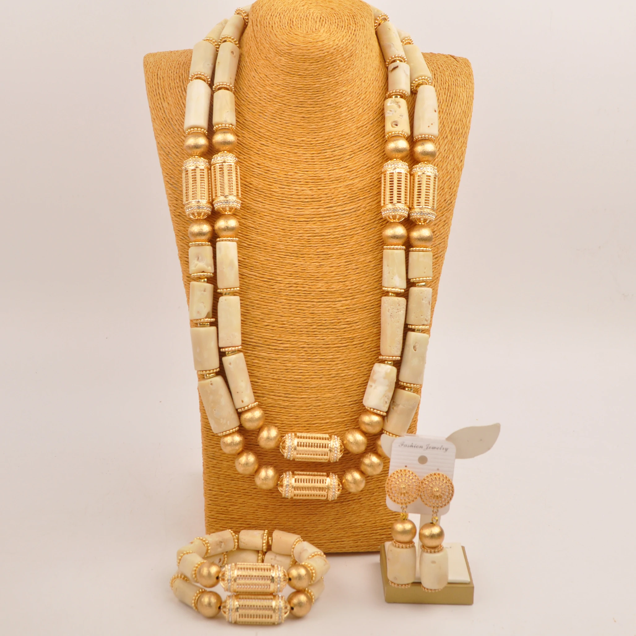 

Nigerian Bride Wedding Necklace 32inches 2Layers White Coral Bead Bridal Jewelry Set