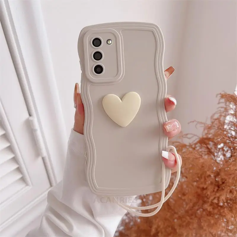 Love Heart Wavy Wrist Strap Silicone Phone Case with Lanyard Cover