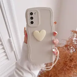 Love Heart Wavy Wrist Strap Silicone Phone Case with Lanyard Cover - A52S (AXSS Beige)