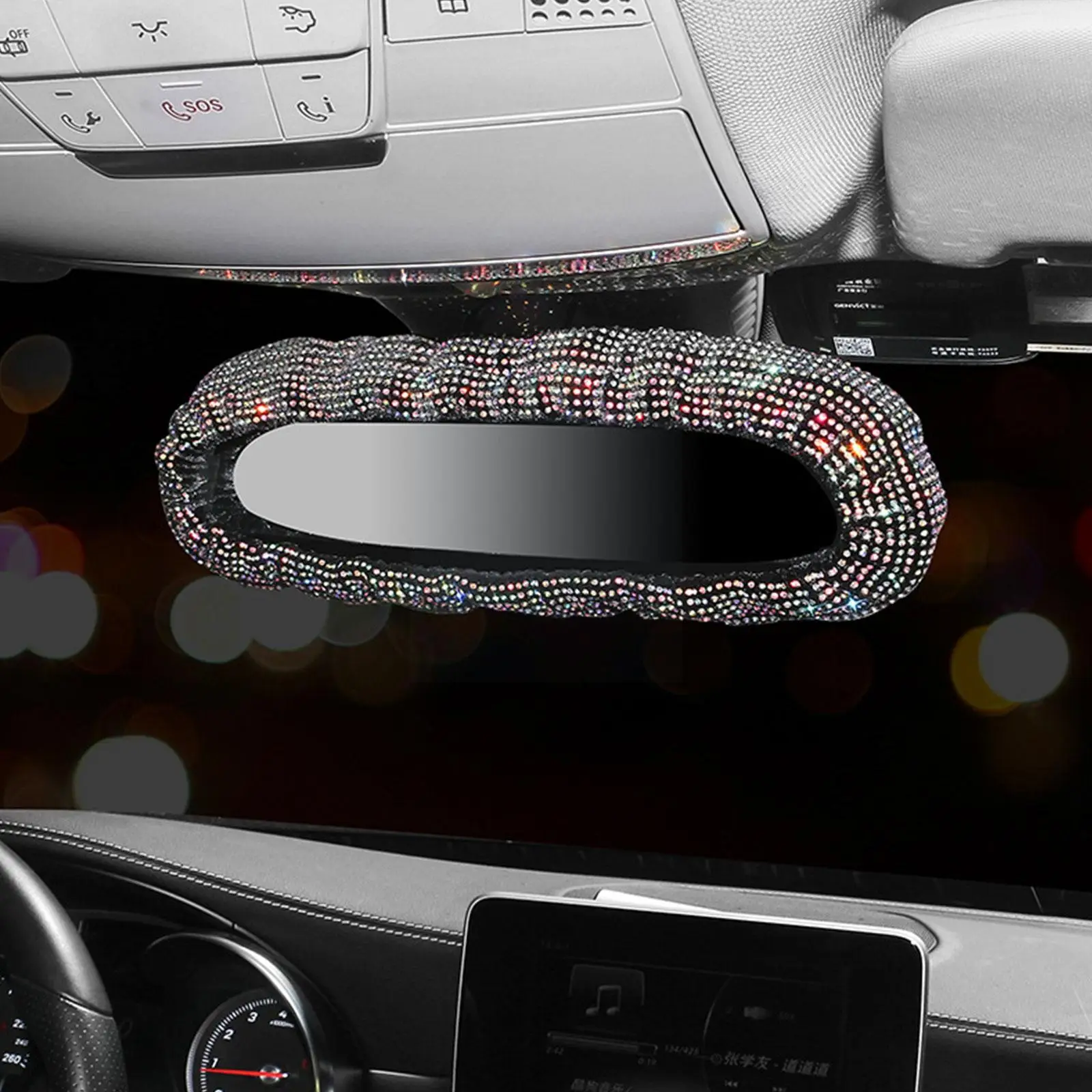 Rhinestone Shiny Rearview Mirror Decor Car Interior Accessories For Women Bling Rhinestone Rear View Mirror Crystal Diamond O9Y6
