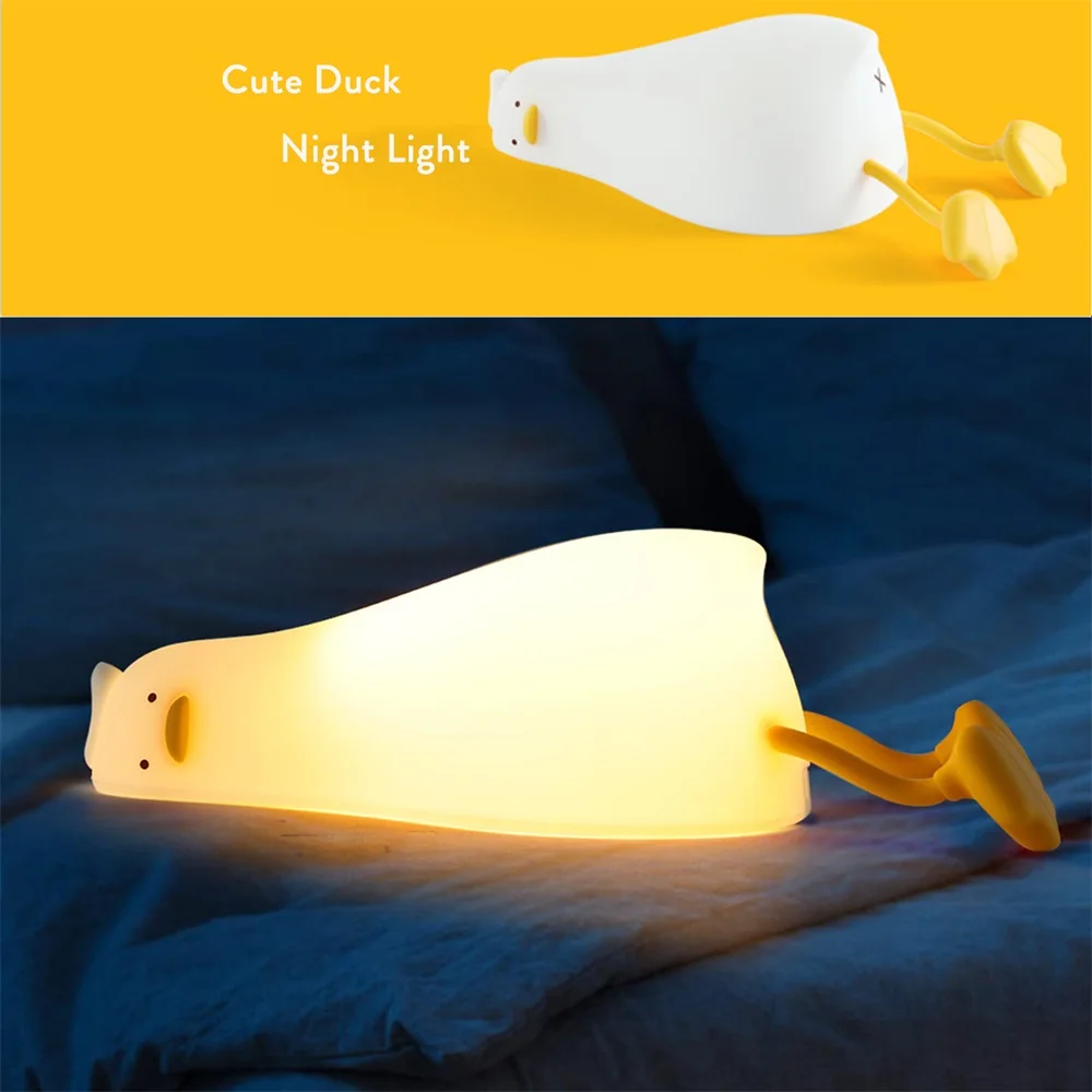 

USB Rechargeable Duck Nightlights LED Night Light Cartoon Duckling Silicone Lamp Kid Bedroom Decoration Birthday Christmas Gift