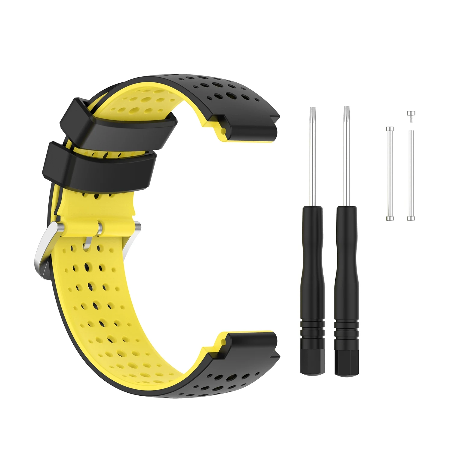 

Силиконовый ремешок для наручных часов Garmins Forerunner 220, 230, 235, 620, 630, 735, ремешок для наручных часов с инструментом для ремонта, черный + желтый