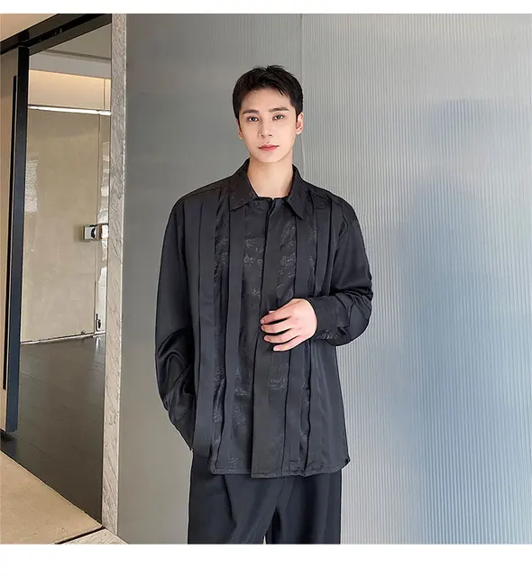 Camisas de satén de estilo coreano para hombre, camisas únicas de