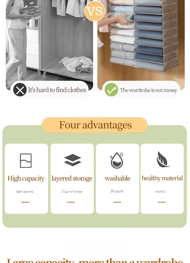 Description Picture 4 of itemHanging Wardrobe Clothing Storage Bag Jeans Shirt Storage Rack Hanging Closet Storage Bag Foldable Clothes Organizer
