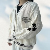 Cute Warm Y2k Knitted ttpd Cardigan Women Oversized Star Embroidery Cardigans Long Sleeve Beige Women Holiday Cardigan 2
