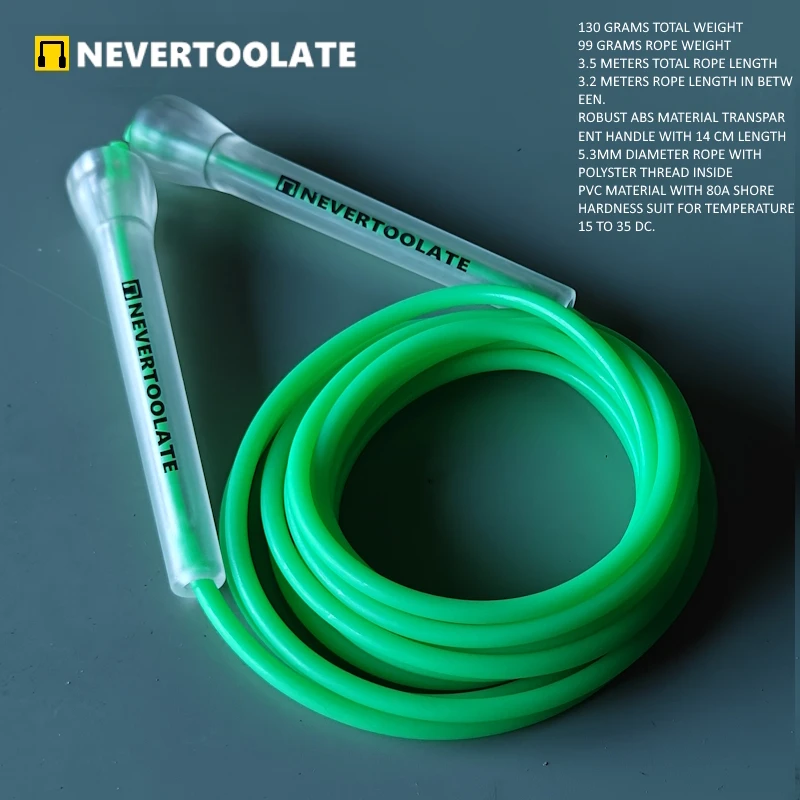 NEVERTOOLATE JR093 ABS HANDLE TRANSPARENT 3.2m x 5.3mm jump rope change rope pvc skip component heavy speed