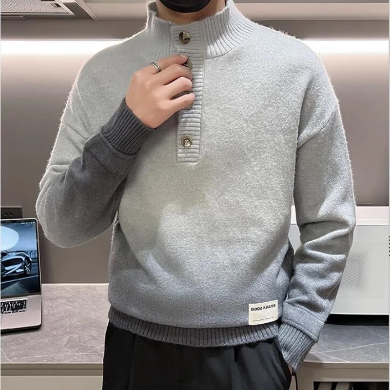 3XL-M New Men's Thickened Slim Fit Sweater Knitted Sweaters Men Three-dimensional High-grade Crew Neck Warm Casual Top Pullover