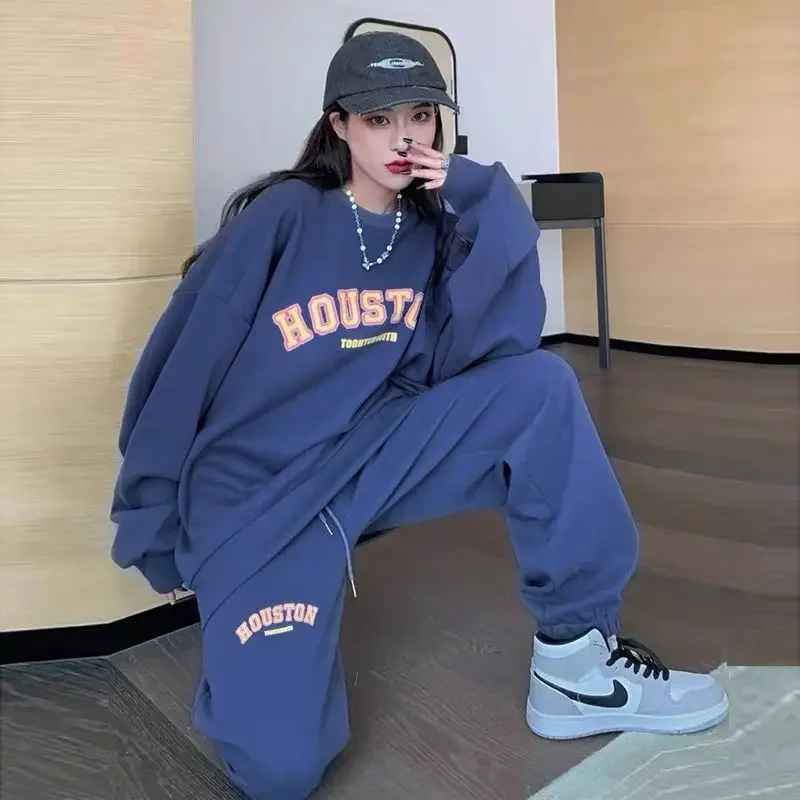 بدلة رياضية عصرية غير رسمية للنساء فضفاضة تناسب البلوز بنطلون 2 قطعة مجموعة جديدة لربيع وخريف 2024