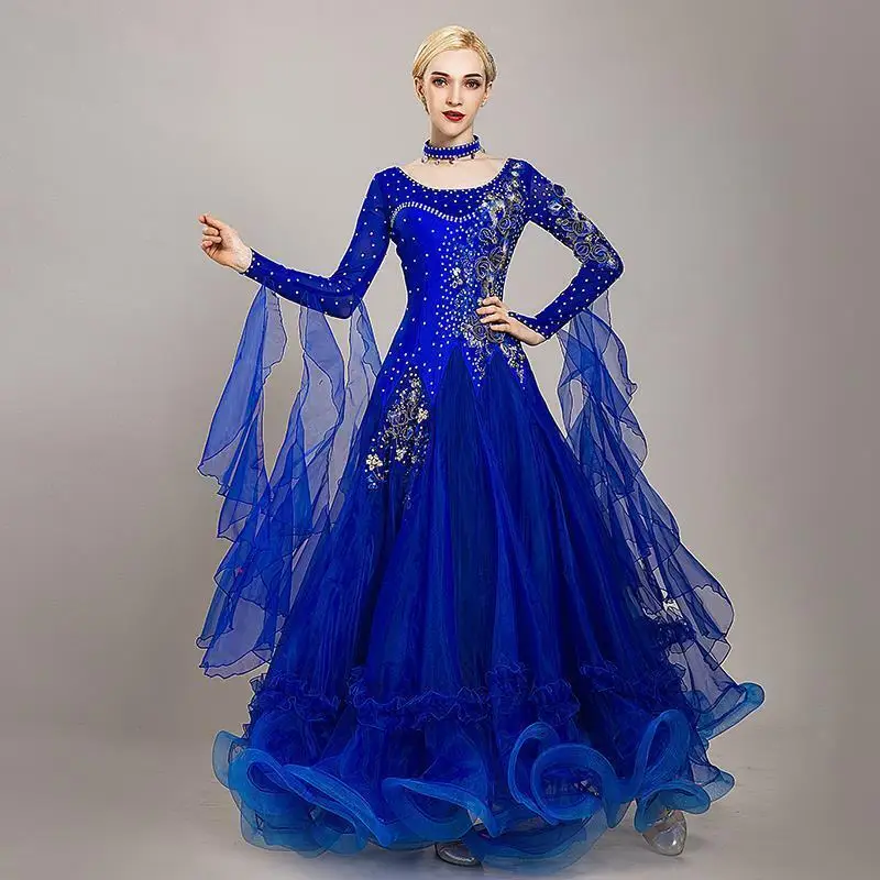 High End Diamond Studded New Modern Dance Dress Ballroom Dance Competition Performance Costume Waltz Skirt