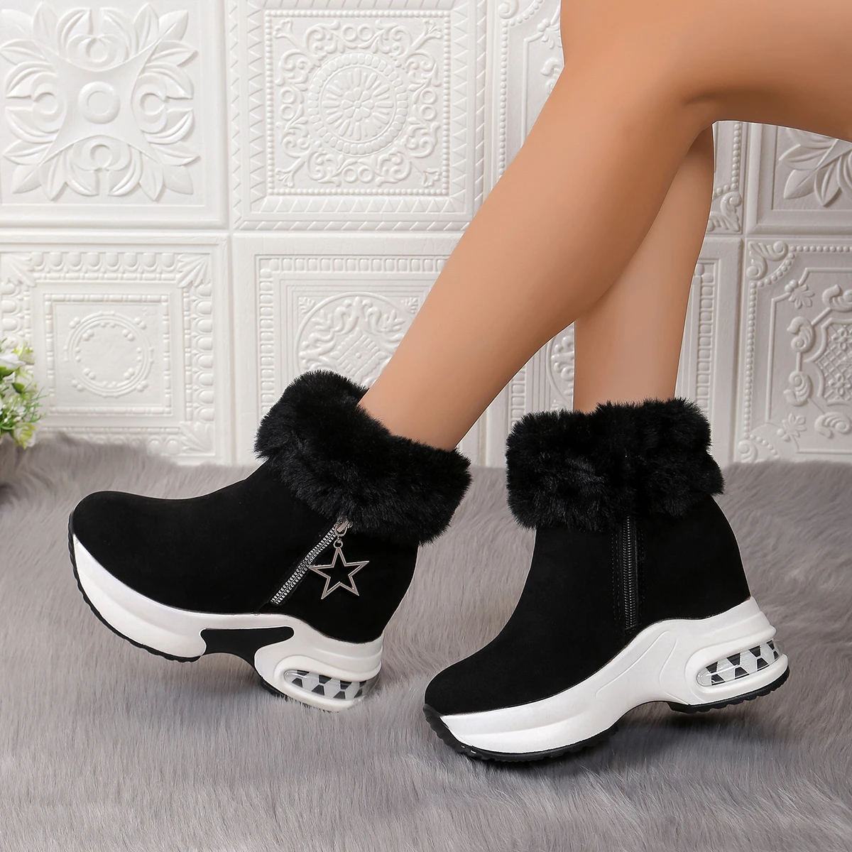 Women Boots Winter 2024 New Casual High Heels Warm Boots Thickened Fluff Wedge Shoes Fashion Outdoor Platform Snow Boots Women - 2