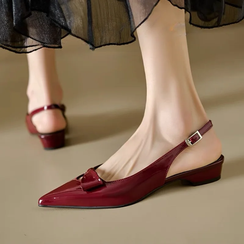 Fashion Pointed Toe Pumps Sandals Elegant Woman Slingbacks Buckle Strap Low Thin Heels Female Wedding Party Mules Shoes