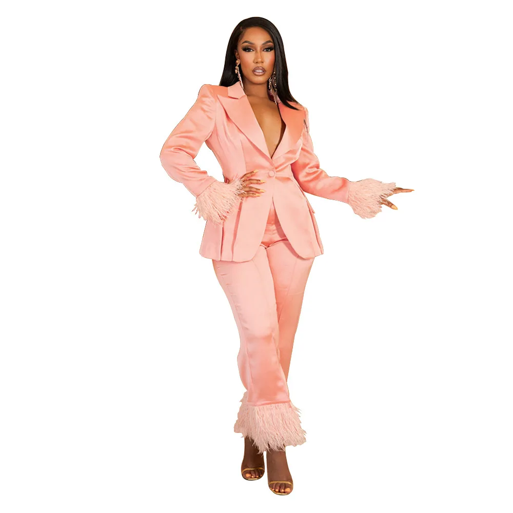 Office Lady Womens 2 Piece Outfit Set Button Long Sleeves Suits Fall Winter Fashion Temperament High-waist Straight Pants Sets