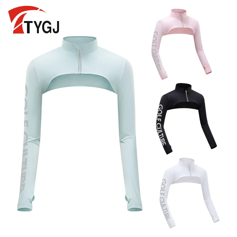 

TTYGJ Summer New Golf Sunscreen Shawl Cuff Gloves Women's Ice Silk Long Sleeve Sunscreen UV Resistant Outdoor Sports Clothing